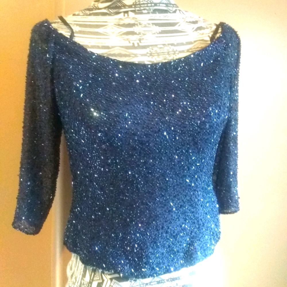 Vintage Jovani beaded silk off shoulder formal top